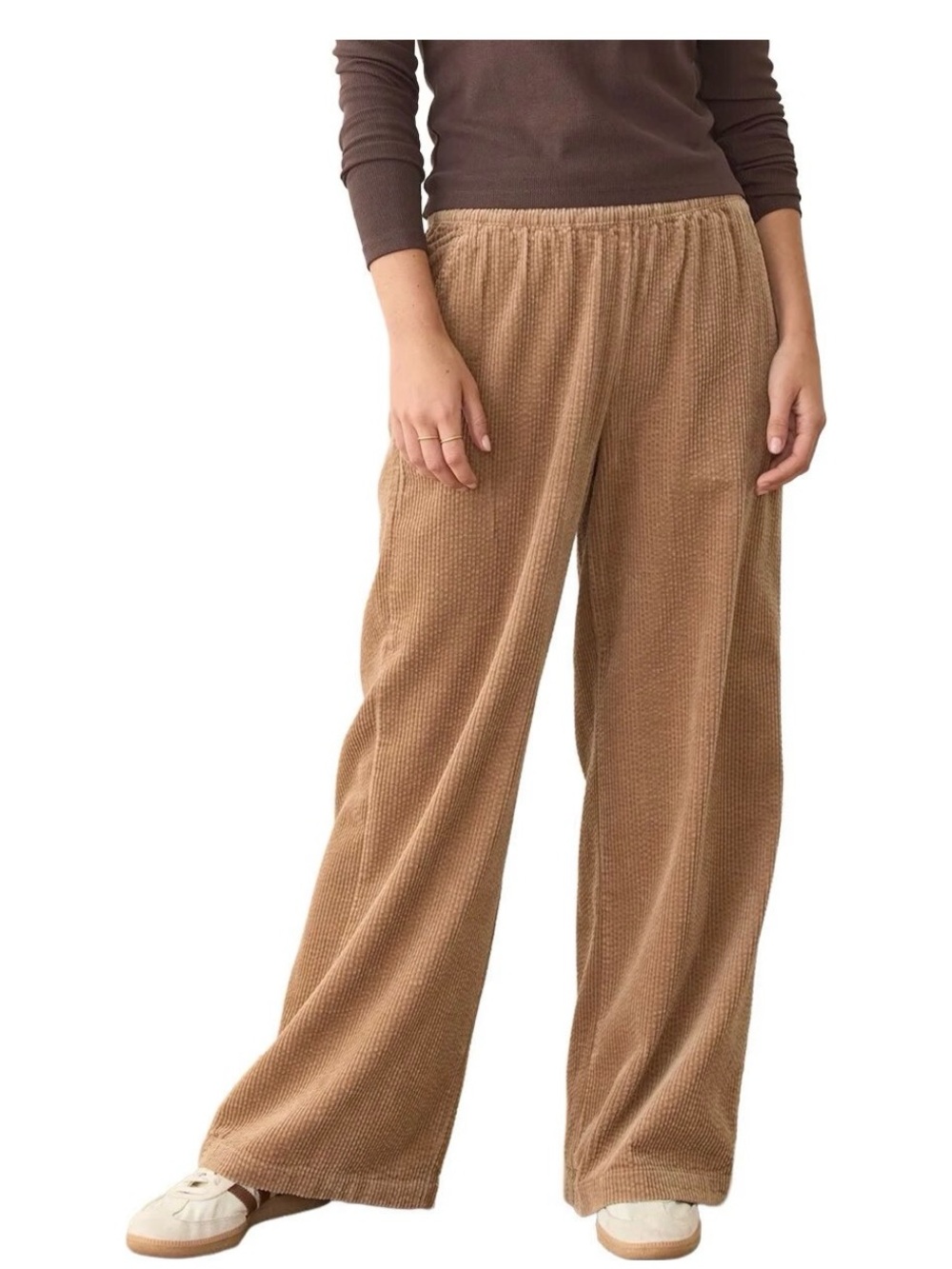 Marine Layer Allison Corduroy Wide-Leg Trouser Pull On Pants in Tan Camel NEW LG
